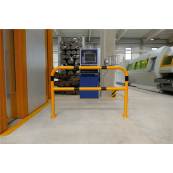 Protective bar made of steel tubing |  60 x 2.5 mm | with crossbar | total width: 2000 mm | total height: 1400 mm | hot-dip galvanized and yellow coatedwith black warning stripes